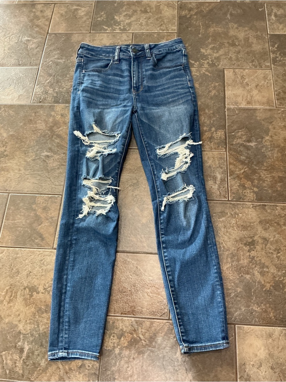 American Eagle Outfitters Distressed Dark Blue Skinny Jeans
